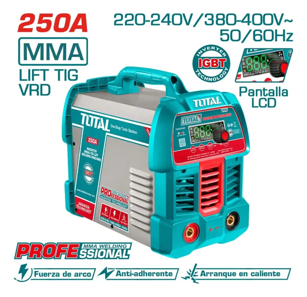 MAQUINA DE SOLDAR INV-MMA/LIFT TIG VRD 220-240V/380-400V LCD E:1.6-5.0 250A@60% PROFESIONAL TOTAL – TW225089
