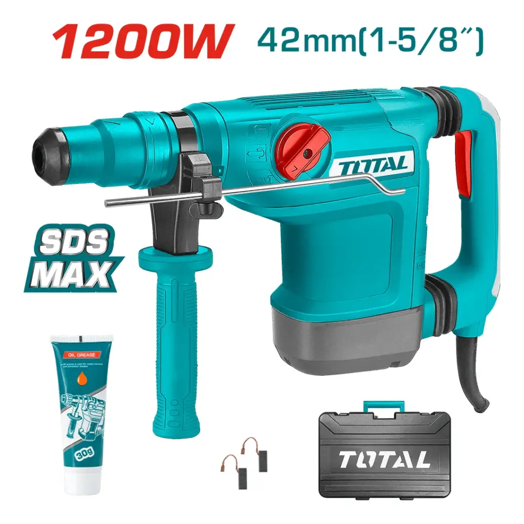 ROTOMARTILLO SDS-MAX 42MM 1200W 514RPM 1350-2950BPM 2-10J MALETIN INDUSTRIAL TOTAL – TH112426