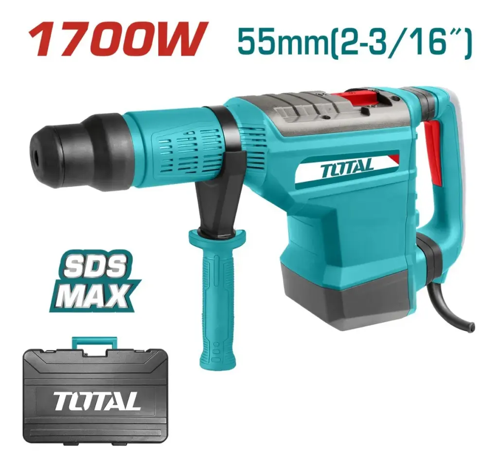 ROTOMARTILLO SDS-MAX 55MM 1700W 100-220RPM 1750-2150BPM 5-19J MALETIN TOTAL  – TH117556