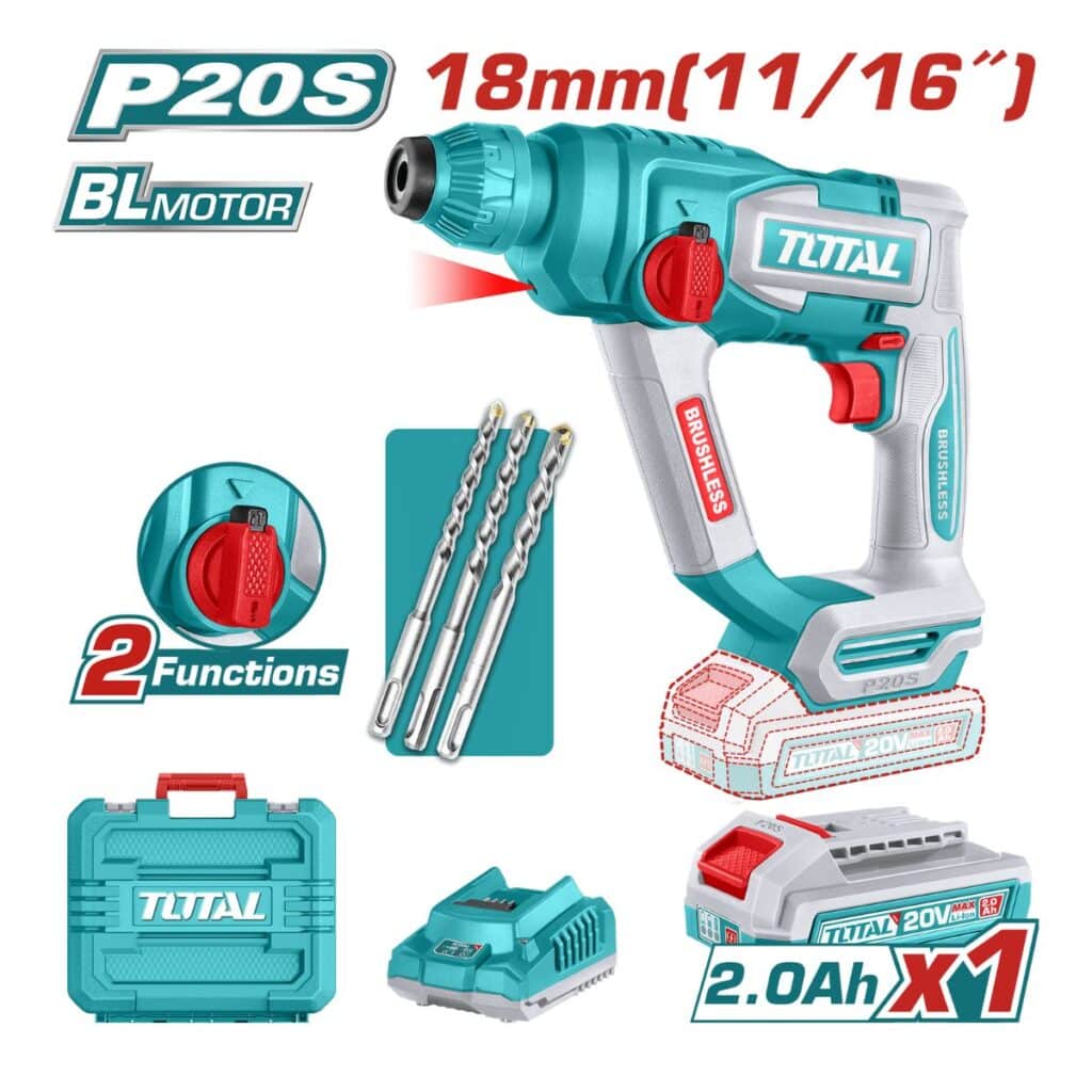 ROTOMARTILLO SDS+ 11/16″ 18MM 20V 1.8J 0-5100BPM BRUSHLESS 1X.2.0AH INDUSTRIAL TOTAL – TRHLI201881