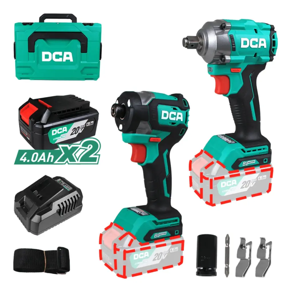 COMBO 2 EN 1 LLAVE DE IMPACTO 500NM + ATORNILLADOR DE IMPACTO 300/358NM 20V BRUSHLESS 20V 2X4.0AH DCA – ADKIT29EK