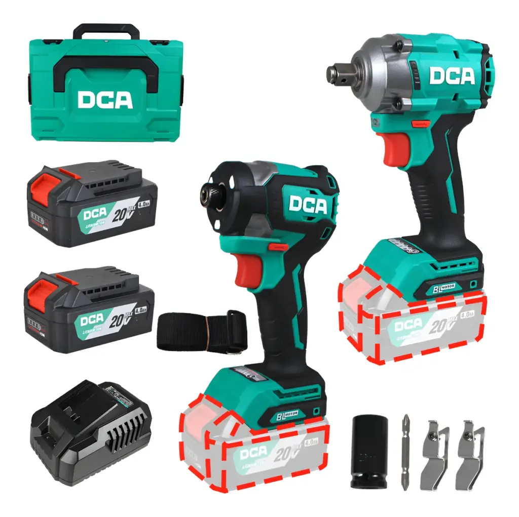 COMBO 2 EN 1 LLAVE DE IMPACTO 500NM + ATORNILLADOR DE IMPACTO 300/358NM 20V BRUSHLESS 20V 2X4.0AH DCA – ADKIT29EK