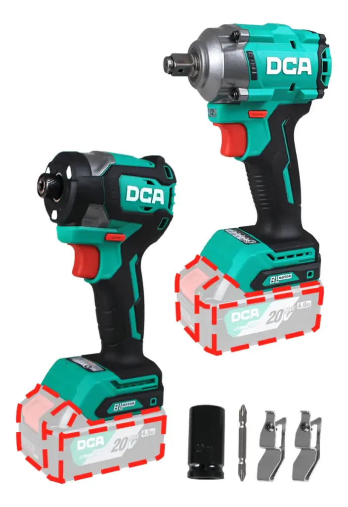 COMBO 2 EN 1 LLAVE DE IMPACTO 500NM + ATORNILLADOR DE IMPACTO 300/358NM 20V BRUSHLESS 20V 2X4.0AH DCA – ADKIT29EK