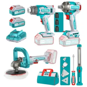 COMBO 4 EN 1 LLAVE DE IMPACTO + PISTOLA DE CALOR + PULIDORA 20V + LINTERNA +ACC 2X5.0AH MALETIN INDUSTRIAL TOTAL- TOSLI241182 (copia)