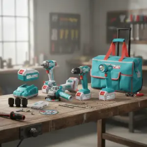 COMBO 5 EN 1 TALADRO 52NM, LLAVE IMPACTO 400NM, AMOLADORA 4.5", LINTERNA, ROTOMARTILLO 1", MALETIN INDUSTRIAL 2X4.0AH TOTAL - TCKLI2058