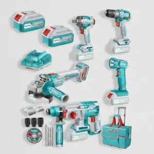 COMBO 5 EN 1 TALADRO 52NM, LLAVE IMPACTO 400NM, AMOLADORA 4.5", LINTERNA, ROTOMARTILLO 1", MALETIN INDUSTRIAL 2X4.0AH TOTAL - TCKLI2058