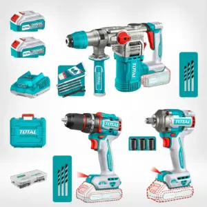 COMBO 3 EN 1 ROTOMARTILLO + TALADRO + LLAVE IMPACTO 20V BRUSHLESS 2X5.0AH MALETIN INDUSTRIAL TOTAL - TCKLI20638