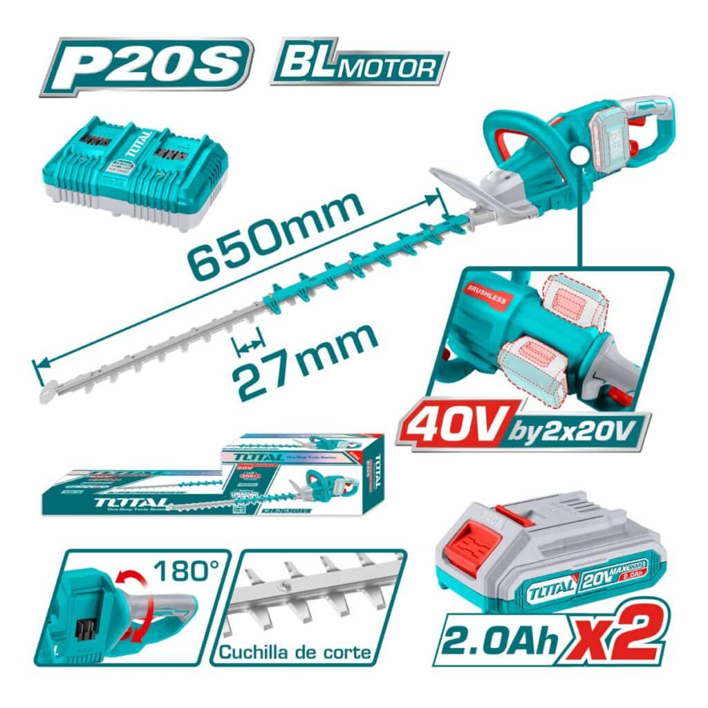 CORTASETOS INALÁMBRICO BRUSHLESS 40V 2X2.0AH BATERIA CARGADOR DUAL – THTLI400282