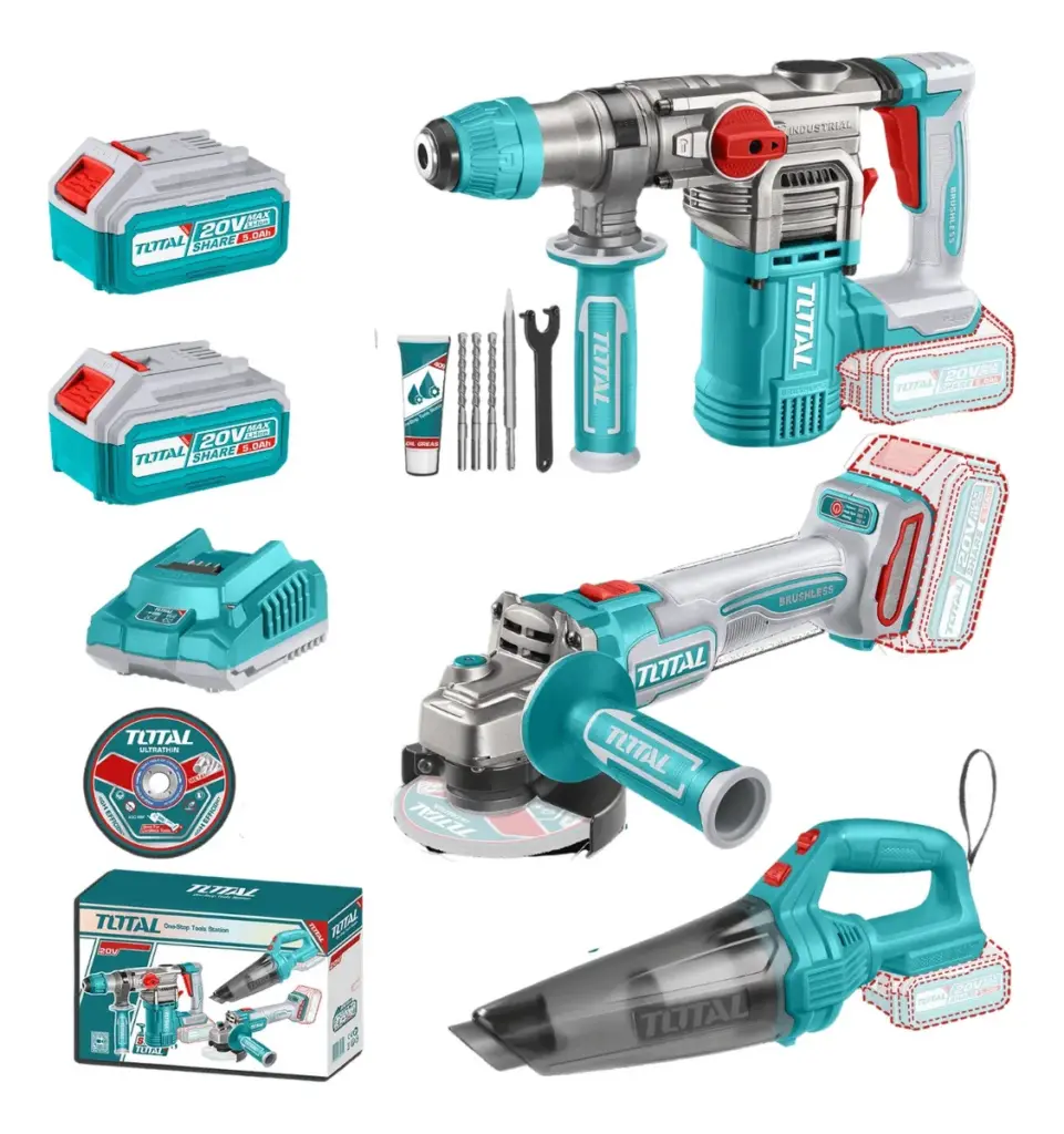 COMBO 3 EN 1 ROTOMARTILLO + AMOLADORA + ASPIRADORA 2X5.0AH + DISCOS TOTAL – TOSLI240785