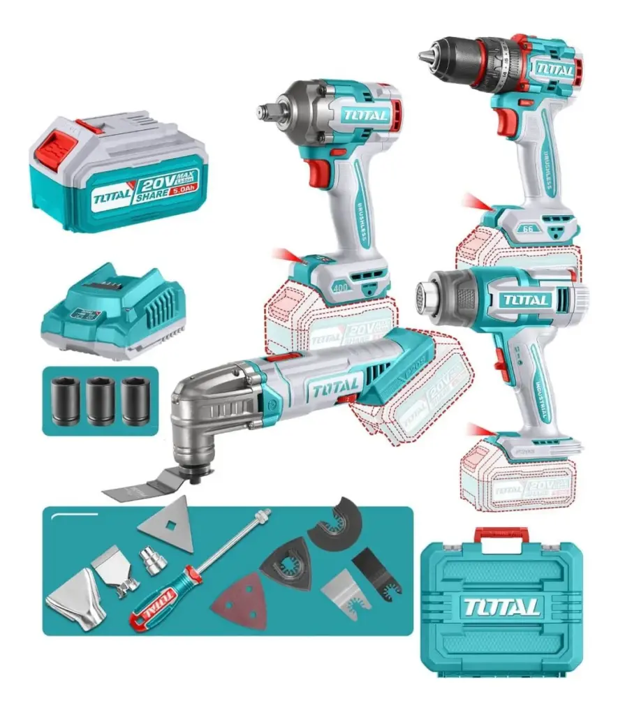 COMBO 4 EN 1 TALADRO + LLAVE DE IMPACTO + PISTOLA DE CALOR + MULTIHERRAMIENTA 2X4. – TOSLI240969