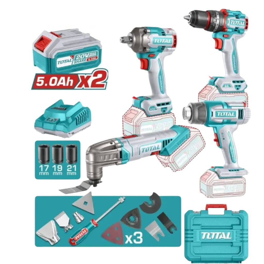 COMBO 4 EN 1 TALADRO + LLAVE DE IMPACTO + PISTOLA DE CALOR + MULTIHERRAMIENTA 2X4. – TOSLI240969