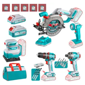 COMBO 5 EN 1 TALADRO + ATORNILLADOR IMPACTO + SIERRA + LINTERNA + PULIDORA 20V 2.0AH + 4.0AH 5 EN 1 INDUSTRIAL TOTAL- TOSLI241081