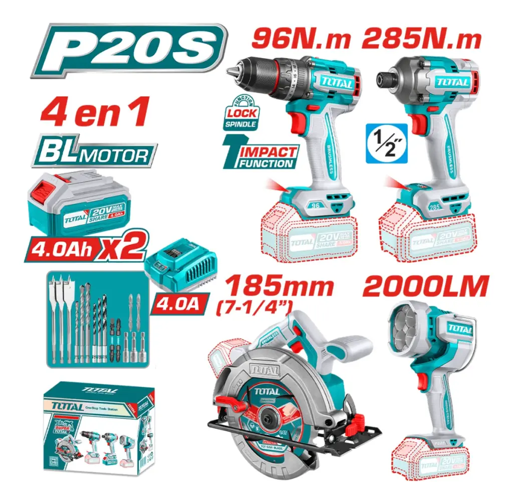 COMBO 4 EN 1 TALADRO PER. 96NM + DESTORN. IMPAC 285NM + LINTERNA + S – TOSLI241297