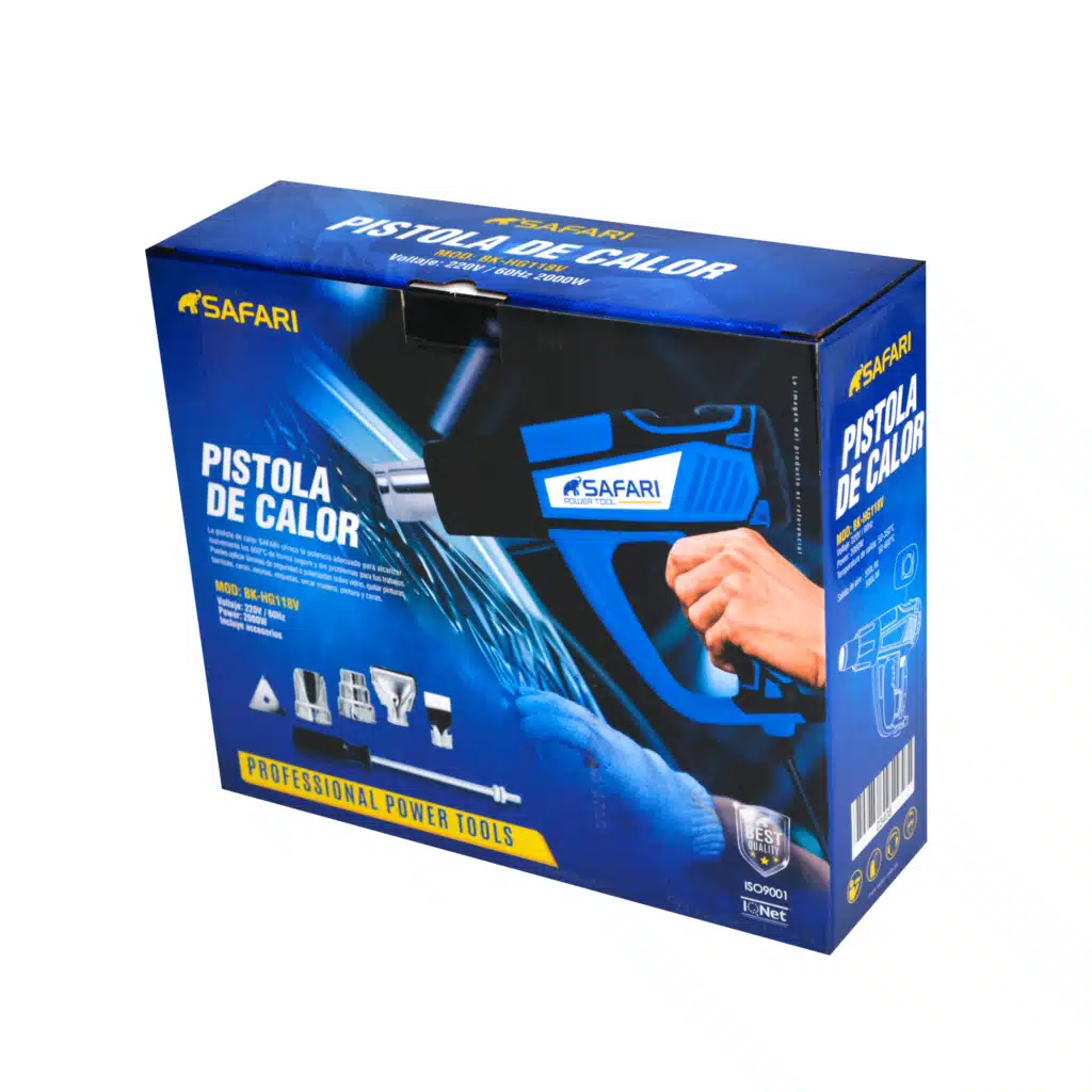 PISTOLA DE CALOR 220V 2000W MALETIN T:350/600ºC 300/500L/MIN – BK-HG118V