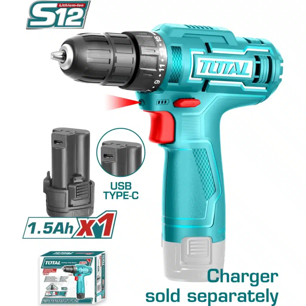 TALADRO 12V S12 20NM 0.8-10MM 0-750RPM 1X1.5AH TIPO C TOTAL- TDLI12428