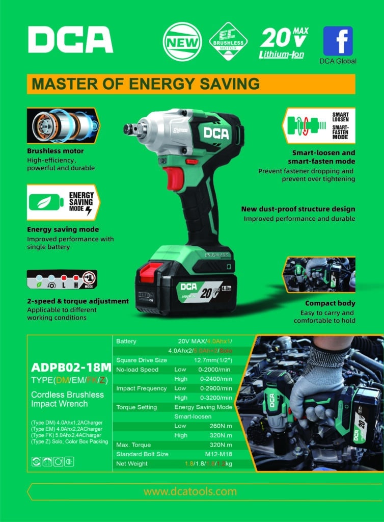 LLAVE DE IMPACTO 320NM 1/2″ BRUSHLESS 20V 4.0AHX2 MALETIN DCA- ADPB02-18MEM