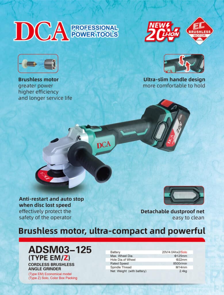 AMOLADORA 5″  20V BRUSHLESS  8500RPM 125MM M14 4.0AHX2 MALETIN – ADSM03-125EM