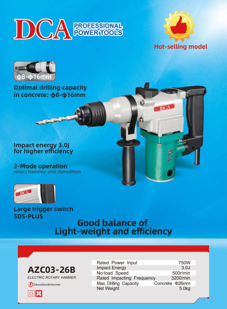 ROTOMARTILLO SDS+ 750W 3.0J 26MM 700/MIN FI:3200/MIN MALETIN DCA – AZC03-26B