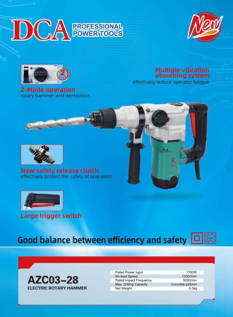 ROTOMARTILLO SDS+ 1100W 3.2J 28MM 0-1300/MIN FI:5000/MIN MALETIN – AZC03-28