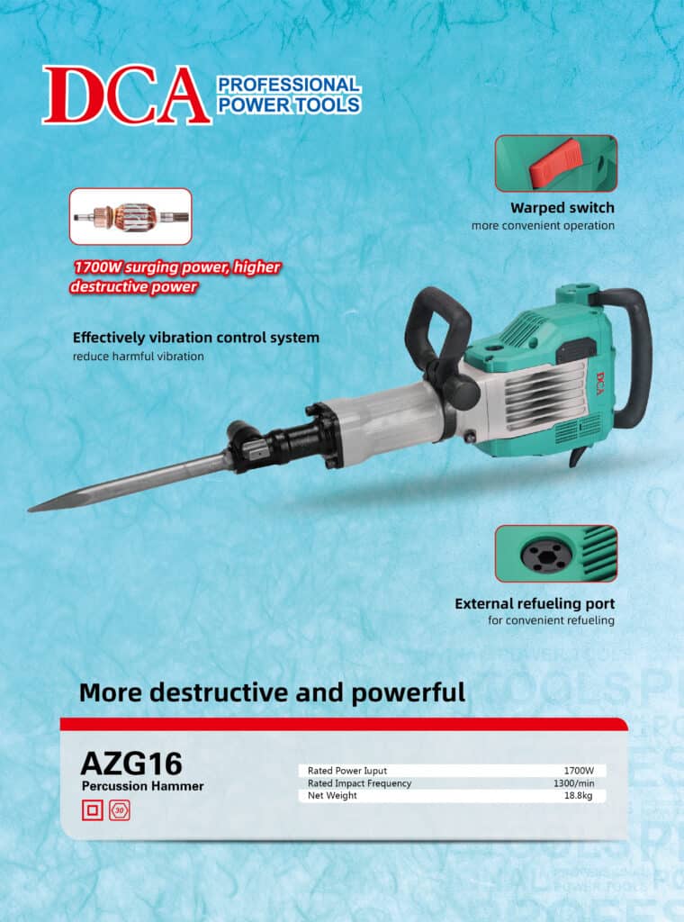 DEMOLEDOR 1700W 44.5J 1300/MIN 19KG HEX 30MM HEAVY DUTY MALETIN – AZG16