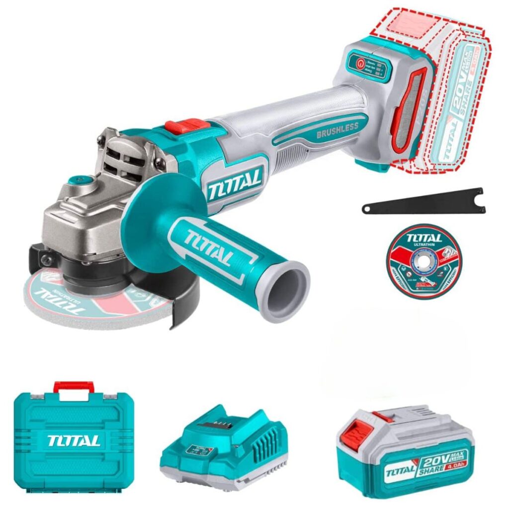 AMOLADORA 4.5″ BRUSHLESS LI-ION 20V 3000-9000RPM 115MM M14 1X4.0AH+CARGADOR Y MALETIN TOTAL – TAGLI211541