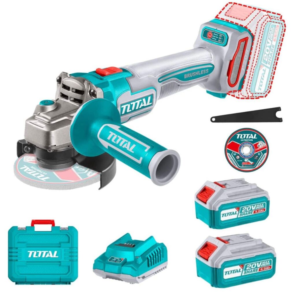 AMOLADORA 4.5″ BRUSHLESS LI-ION 20V 3000-9000RPM 115MM M14 2X4.0AH+CARGADOR Y MALETIN – TAGLI211542