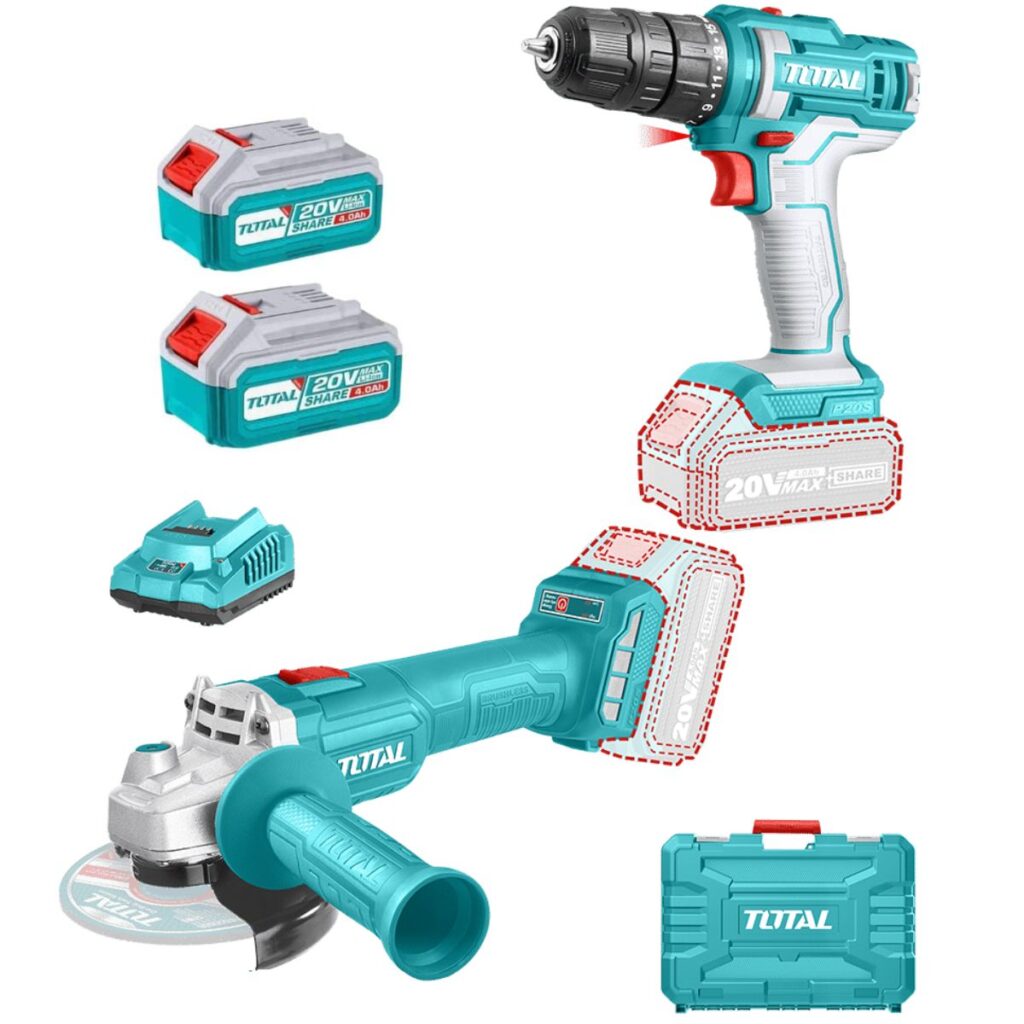 COMBO 2 EN 1 TALADRO 45NM + AMOLADORA 4.5″ 3000-9000RPM P20S INALÁMBRICA 2X4.0AH EN MALETIN INDUSTRIAL – TCKLI20157