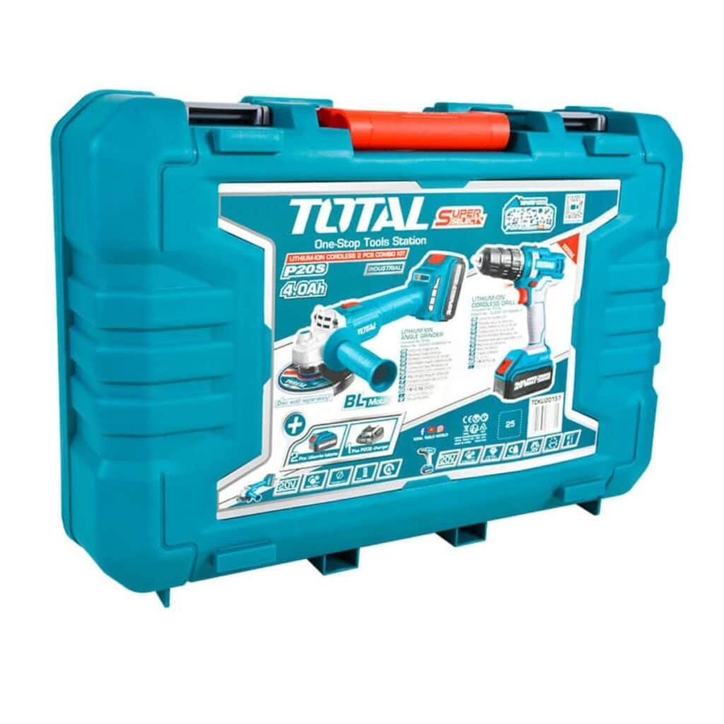 COMBO 2 EN 1 TALADRO 45NM + AMOLADORA 4.5″ 3000-9000RPM P20S INALÁMBRICA 2X4.0AH EN MALETIN INDUSTRIAL – TCKLI20157