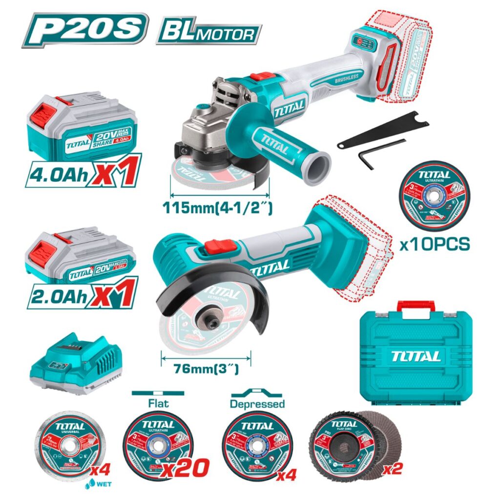 COMBO 2 EN 1 AMOLADORA ANGULAR + AMOLADORA RECTA BRUSHLESS 20V 4.5″ 9000RPM 115MM M14 – TOSLI23120215