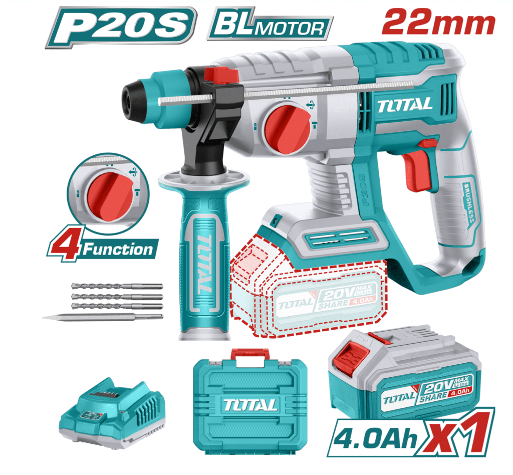 ROTOMARTILLO SDS+ 22MM LI-ION 20V 2.0J 0-5400BPM 1X4.0AH 4FUNC INDUS TOTAL – TRHLI202081
