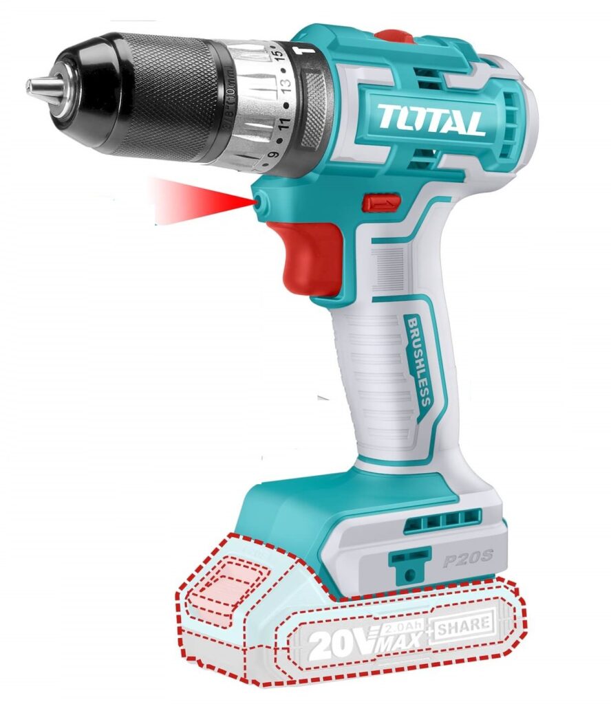 TALADRO PERCUTOR 50NM LI-ION 20V 0.8-10MM 2X2.0AH 27000BPM AUTOM M/PLASTICO INDUSTRIAL TOTAL- TIDLI20508