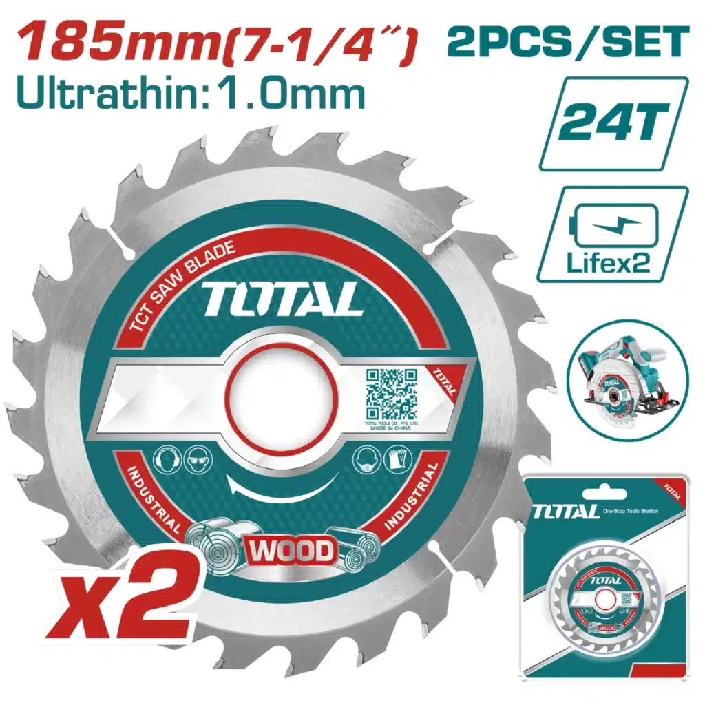 SET X2 DISCOS DE SIERRA TCT ULTRA DELGADO 185MM 7 1/4″ 24T 2PCS/SET AR:20MM MADERA- TAC2331853
