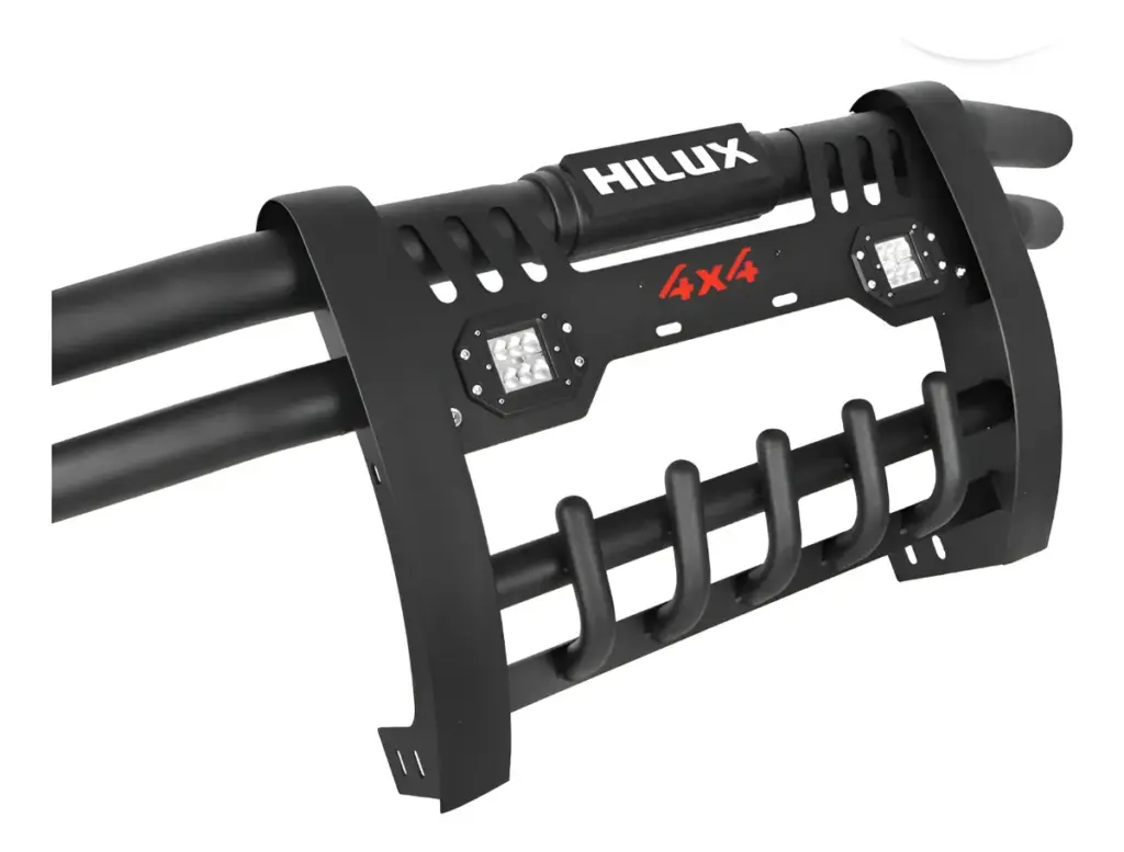 DEFENSA DE ACERO INOXIDABLE NEGRO C/LUZ LED 18W PARA TOYOTA HILUX VIGO 7MA GEN – D37004BK