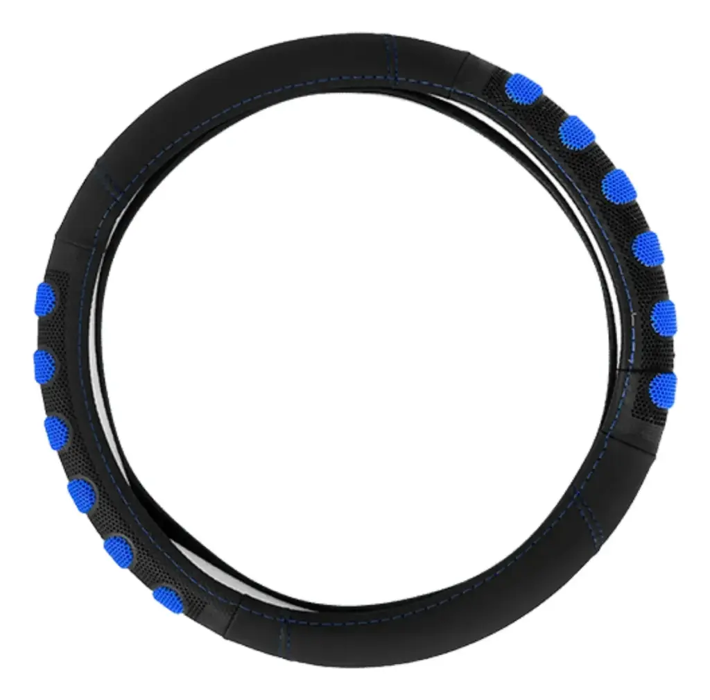 CUBRE VOLANTE PU 38CM 600G NEGRO+AZUL – SF-25113-BL