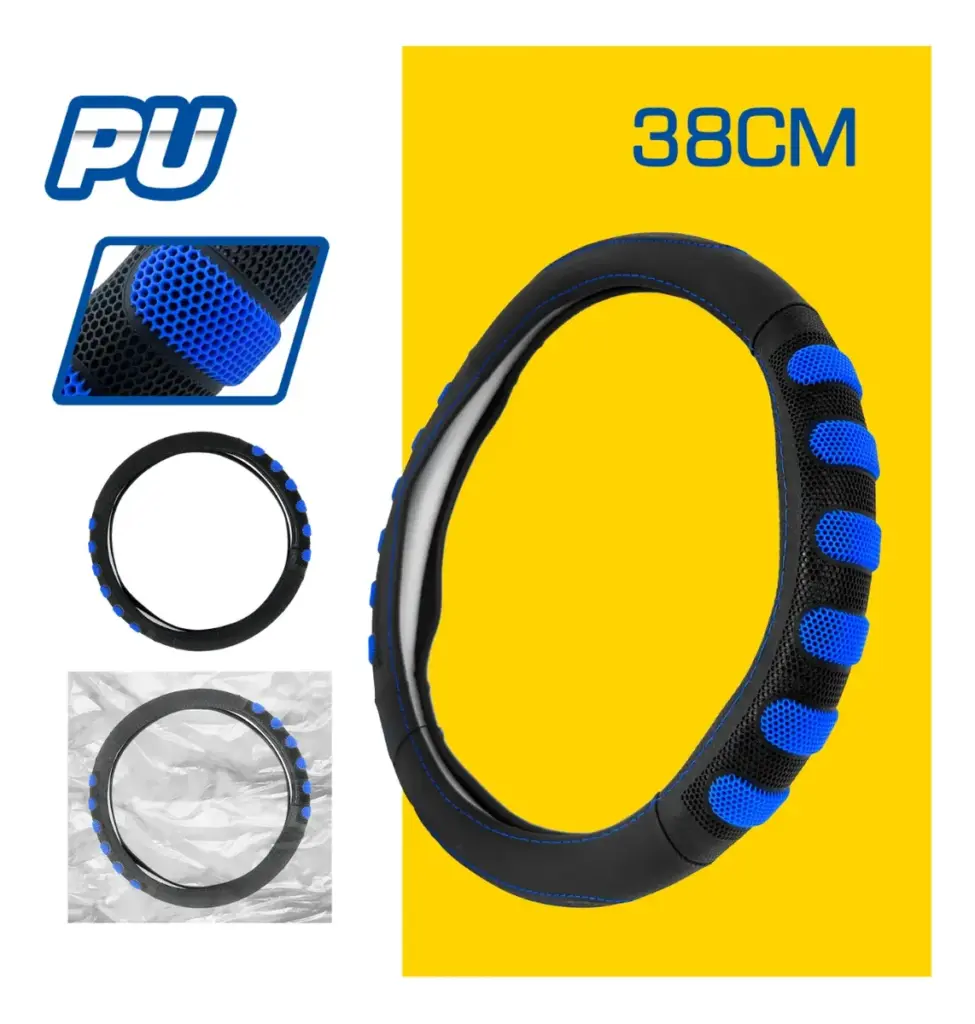 CUBRE VOLANTE PU 38CM 600G NEGRO+AZUL – SF-25113-BL