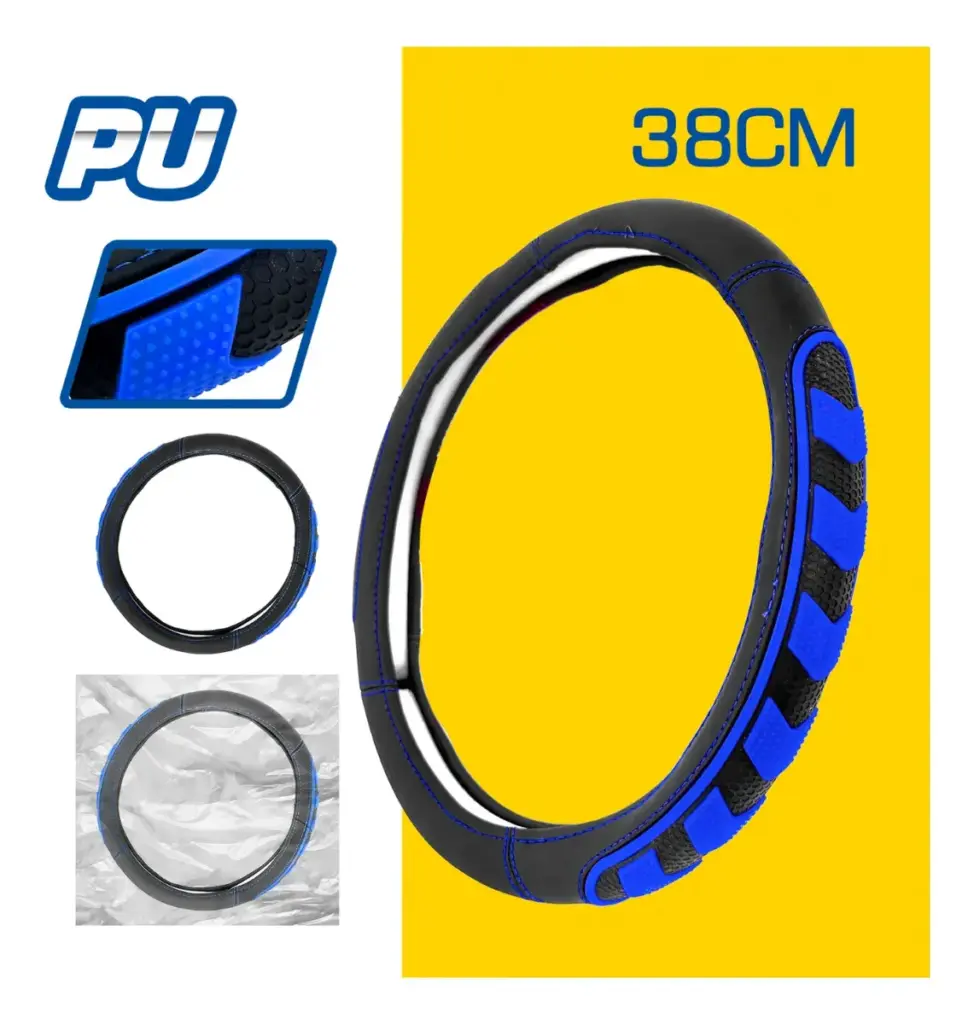 CUBRE VOLANTE PU 38CM 600G NEGRO+AZUL – SF-25116 BL