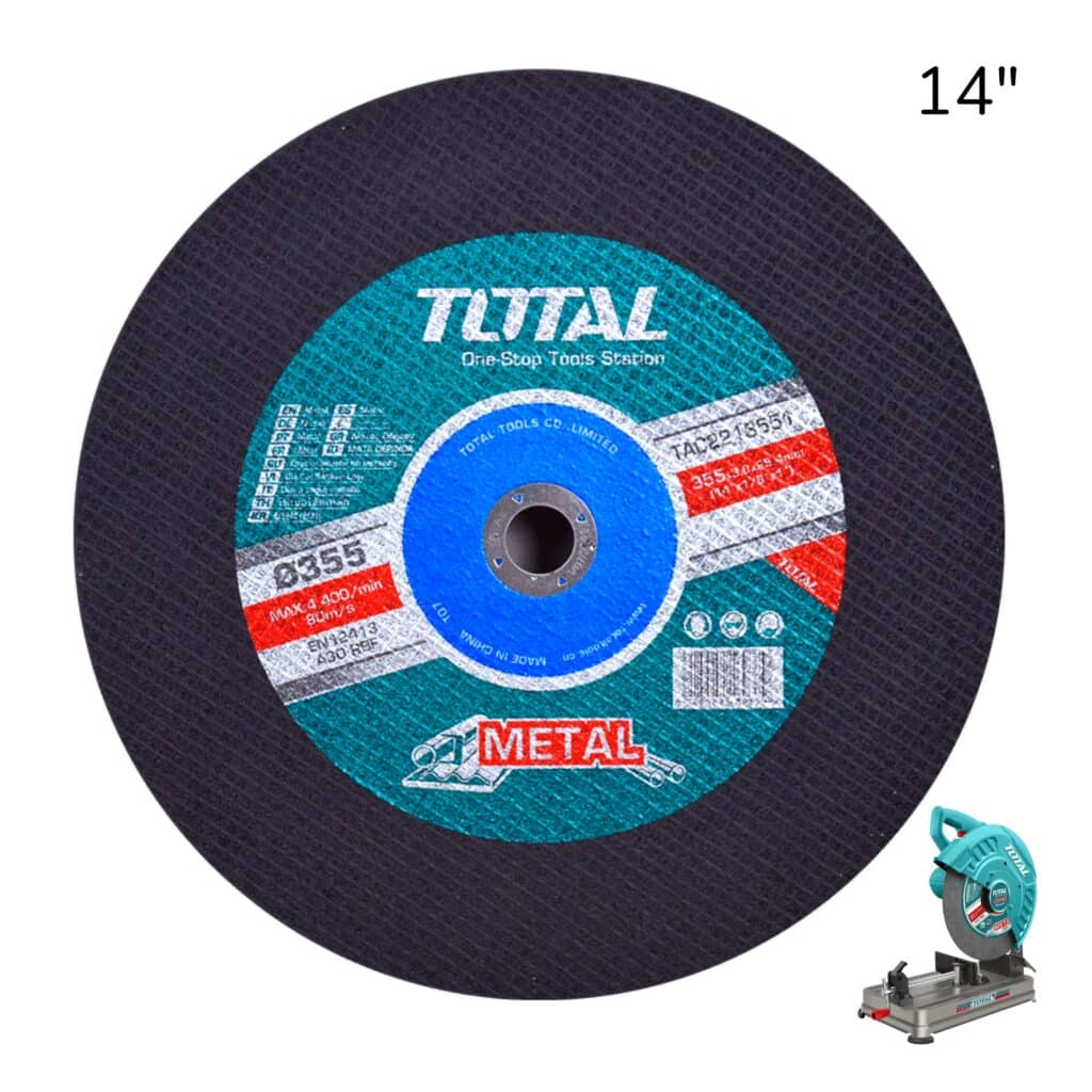 DISCO DE CORTE ABRASIVO PARA TRONZADORA 14″ 355MM X 3.0MM X 25.4 MM DOBLE FIBRA TOTAL – TAC2213551