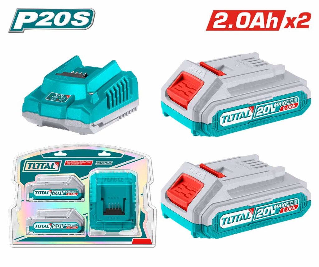 BATERIA PACK 2.0AH X 2PCS CON CARGADOR TOTAL- TFBCPK1222