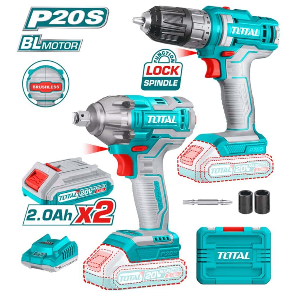 COMBO 2 EN 1 LLAVE DE IMPACTO 330NM + TALADRO BRUSHLESS LI-ION 20V 2X2.0AH MALETIN – TOSLI230702