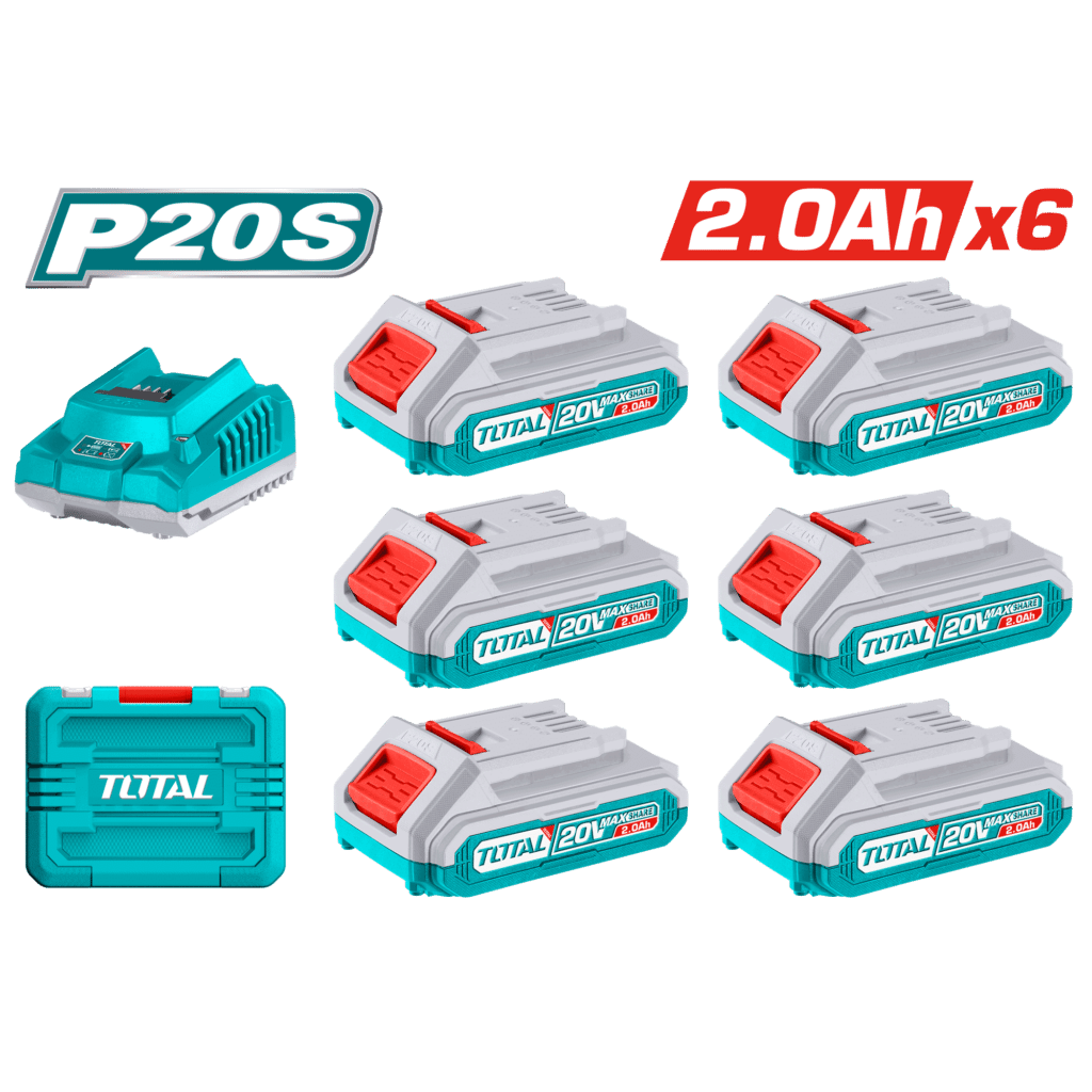KIT DE BATERIAS TOTAL + CARGADOR 6X2.0AH P20S + MALETIN INDUSTRIAL TOTAL- TFBCLI20611