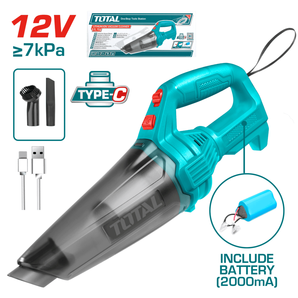 ASPIRADORA 0.5L 12V 7KPA BATERIA ISR18650-2000MAH USB C 5V – TVLI2026