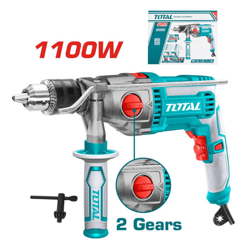 TALADRO PERCUTOR 1100W 16MM 0-3000RPM VEL VARIABLE 2 GEAR INDUSTRIAL TOTAL – TG211166