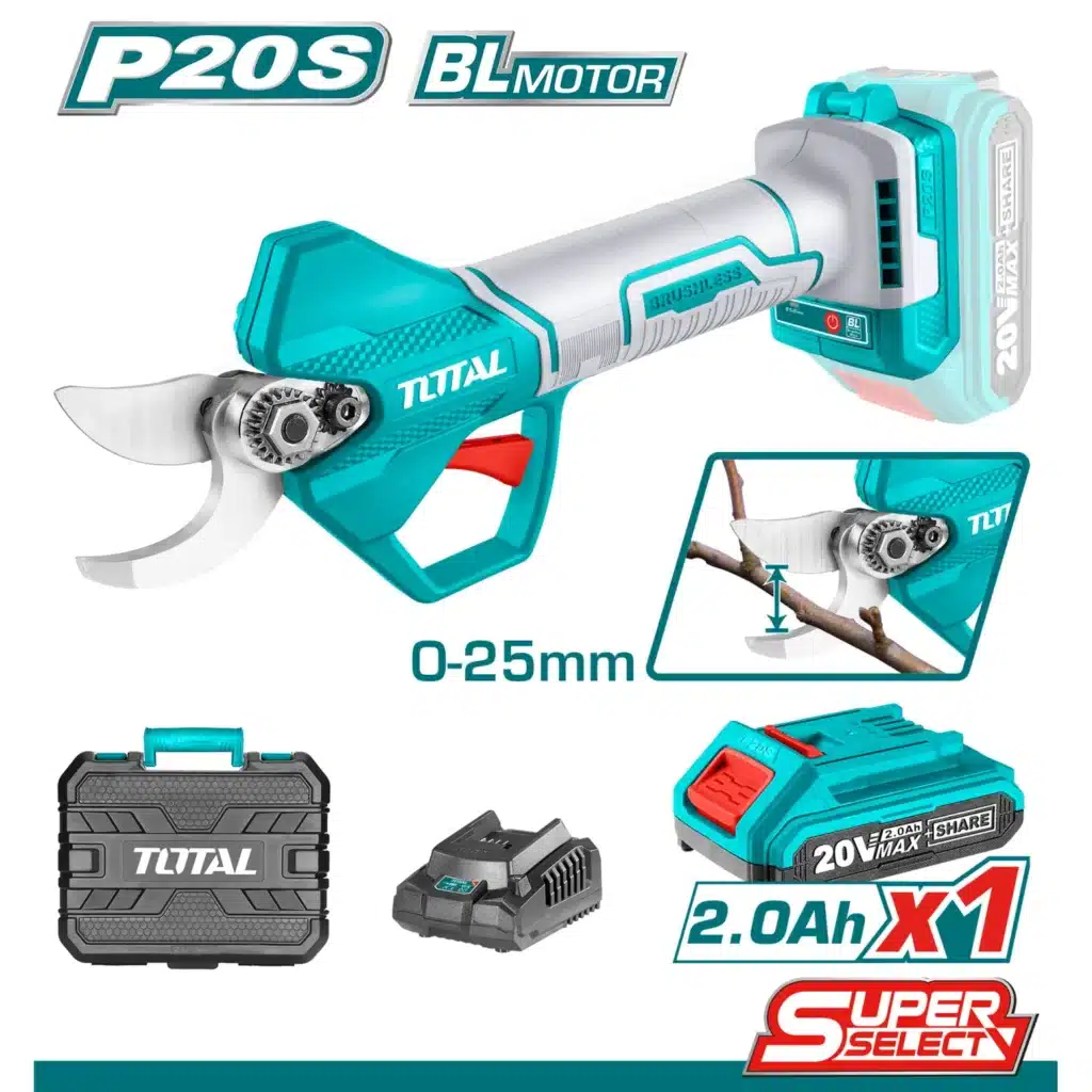TIJERA LI-ION 20V BRUSHLESS P20S CORTE 0-25MM  1X2.0AH + MALETIN TOTAL- TSSLI202581
