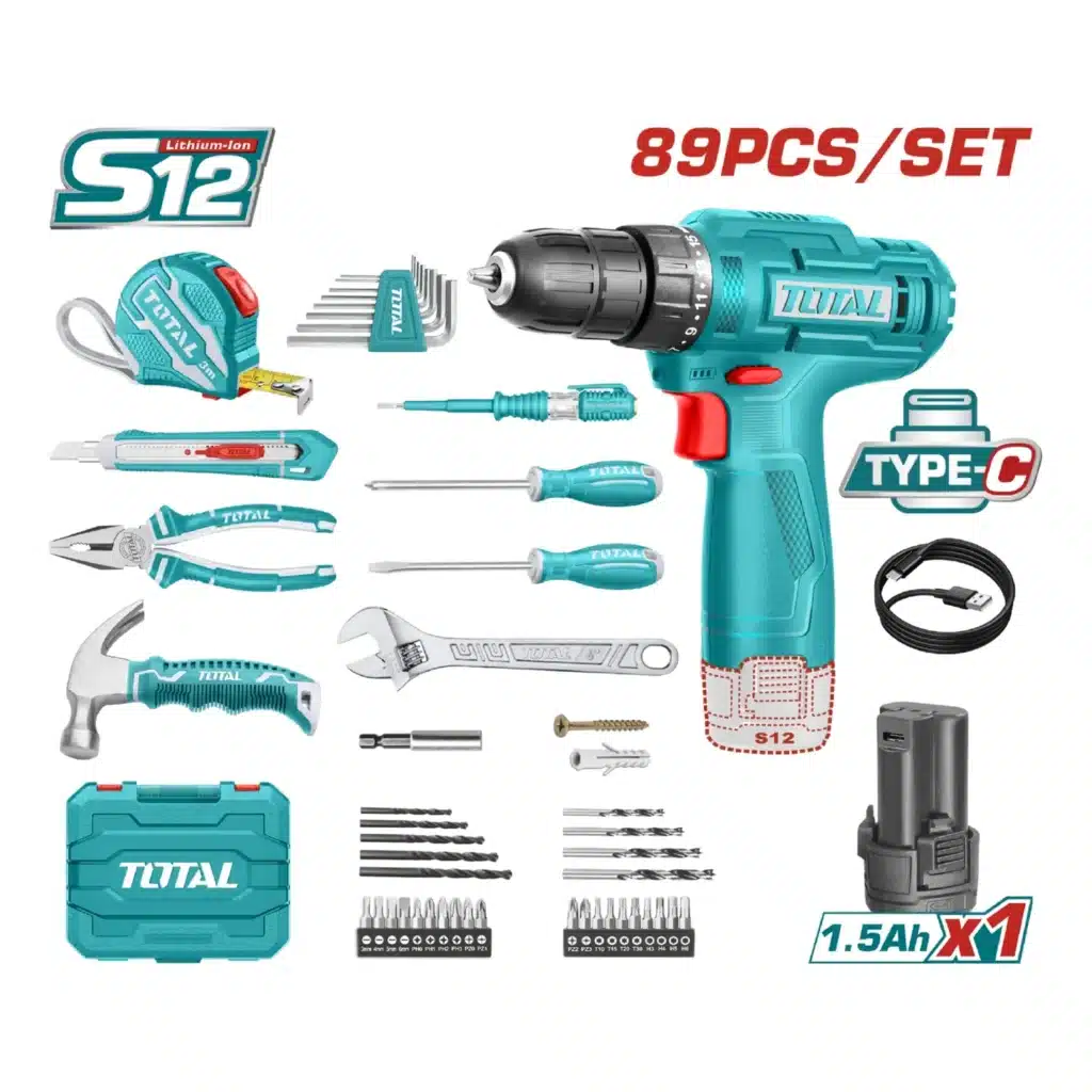 SET DE HERRAMIENTAS CON TALADRO 20NM 12V  S12 89PCS TOTAL- THKTHP10892