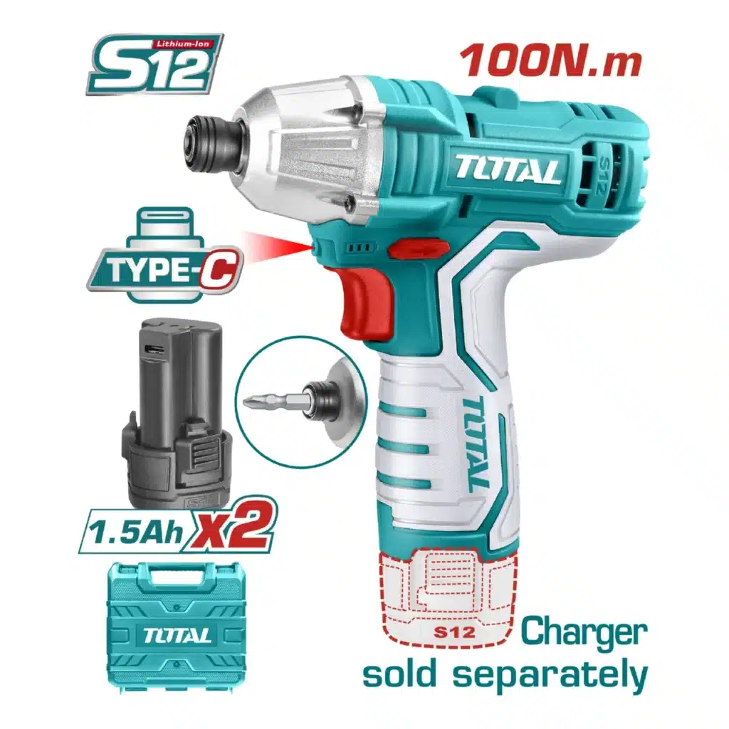 ATORNILLADOR DE IMPACTO 100NM 12V 0-2000RPM 0-2800BPM 2X1.5AH TIPO – TIRLI12015