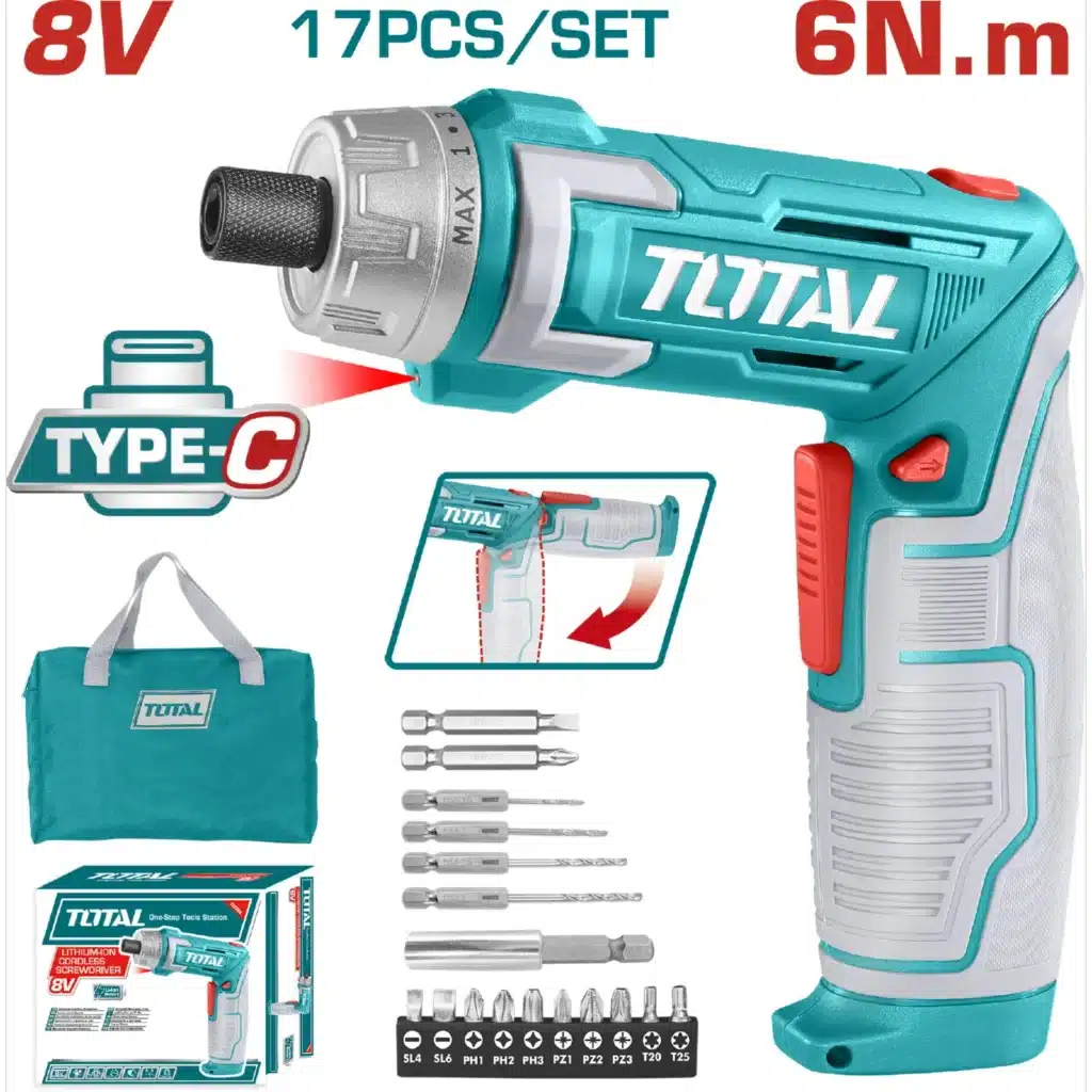 ATORNILLADOR 8V HEX 1/4” 220RPM TORQUE 6N.M MALETIN ACCESORIOS INDUSTRIAL – TSDLI0802