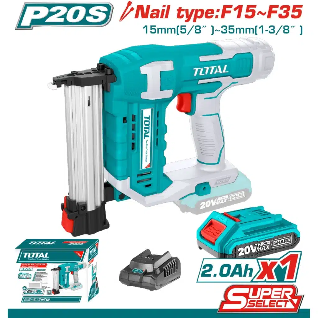 CLAVADORA DE PARED 20V LI-ION. CLAVOS TIPO F15~F35 CAPACIDAD CLAVOS:105PZS +CARGADOR Y BATERIA 2.0AH TOTAL- TCBNLI3508