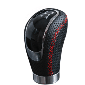 PERILLA DE CAMBIO ALUMINIO/CUERO 10CM 5+R NEGRO/HILO ROJO - Y27006