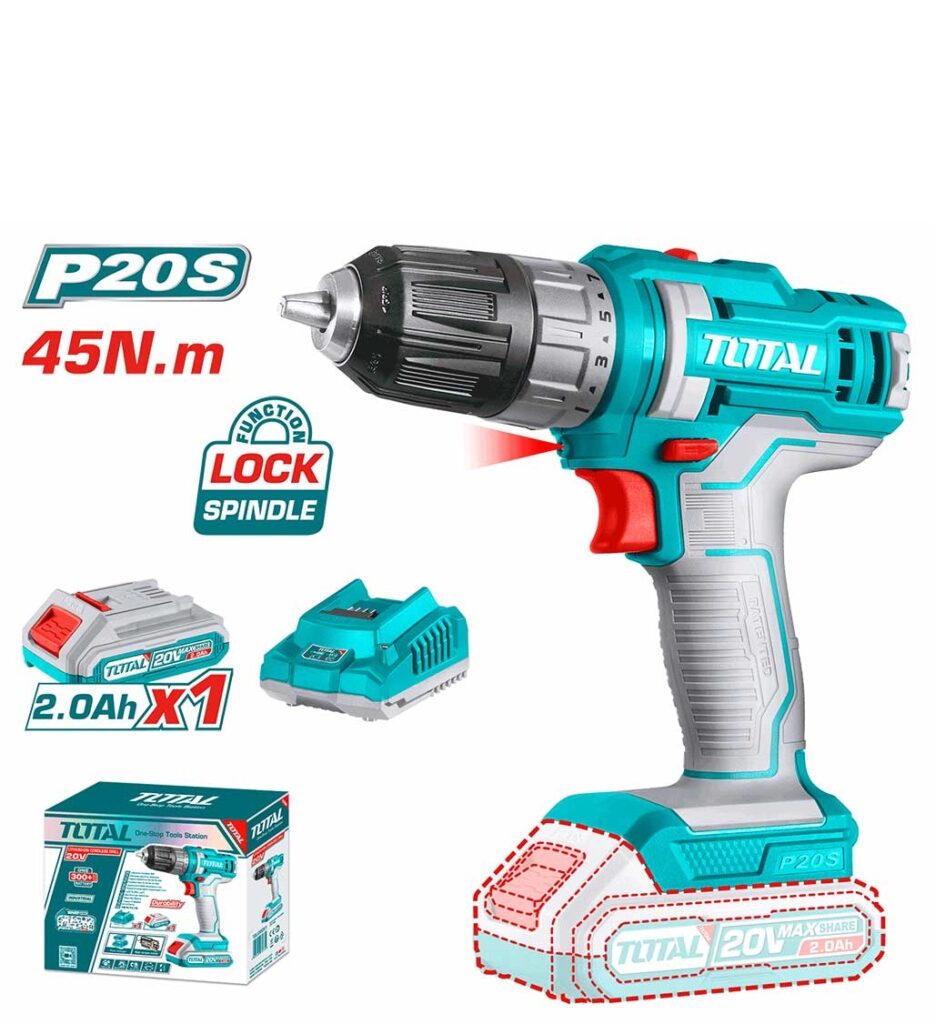 TALADRO 45NM LI-ION 20V 2.0AH 0.8-10MM  TOTAL- TDLI200518