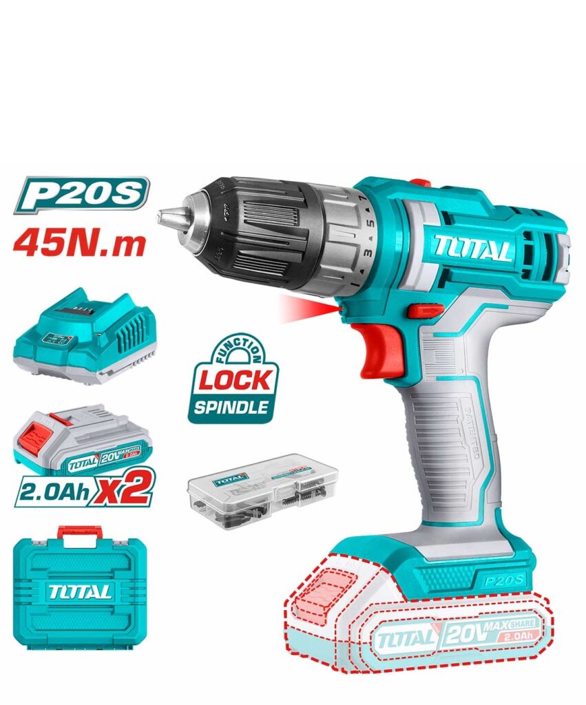 TALADRO 20V 45NM 0.8-10MM 15+1 1X2.0AH MALETIN INDUSTRIAL TALADRO 20V 45NM 0.8-10MM 15+1 1X2.0AH MALETIN INDUSTRIAL TOTAL – TDLI200528